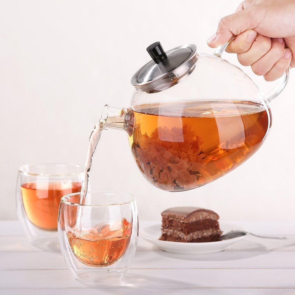 BLJOE07 50 Ounce Large Clear Tea Glass Teapot Loose Leaf Tea Pot with 304 Stainless Steel Infuser Glass Tea Maker Kettle