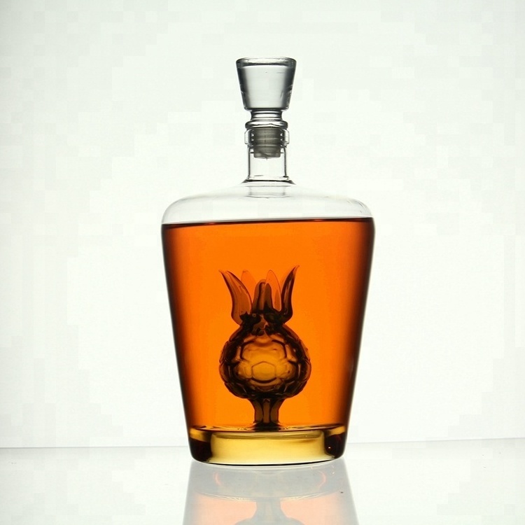 AIHPO07 Fancy Gift Custom Hand Made 750ml 1L Empty Unique Pineapple Shaped Glass Liquor Bottles