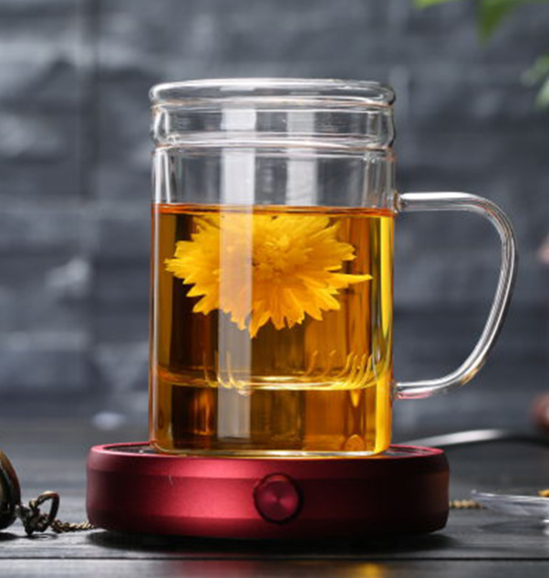 Online Hot sale  Glass Filtering Office Home Tea Maker Teapot with a Infuser  a Warmer and Tea Cups with handles and Lid