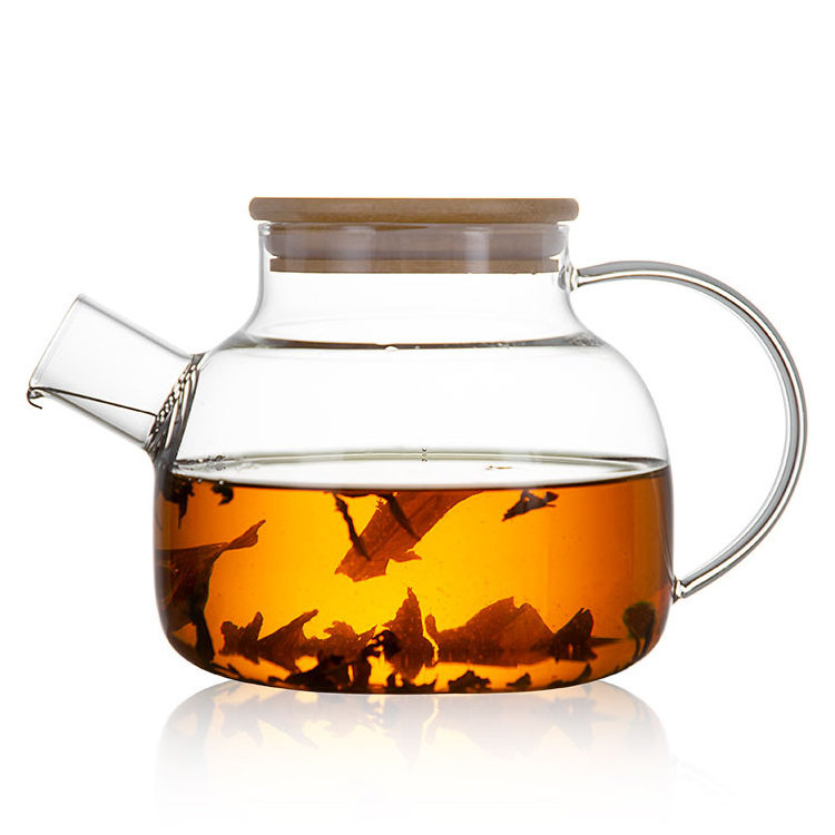 1000ml Borosilicate Clear Glass Teapot Stovetop Tea Kettle Maker with Bamboo Lid  Removable Filter Spout Teapot