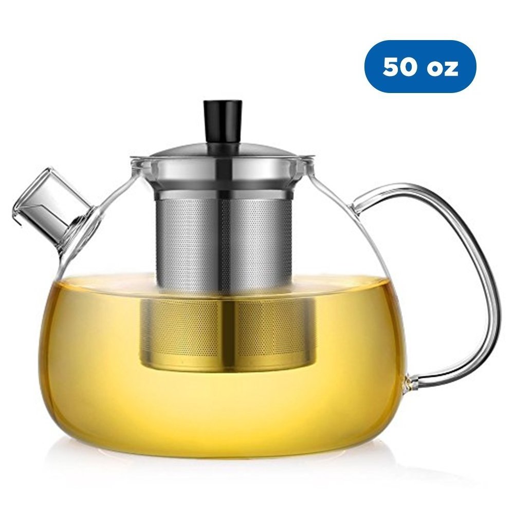 BLJOE07 50 Ounce Large Clear Tea Glass Teapot Loose Leaf Tea Pot with 304 Stainless Steel Infuser Glass Tea Maker Kettle