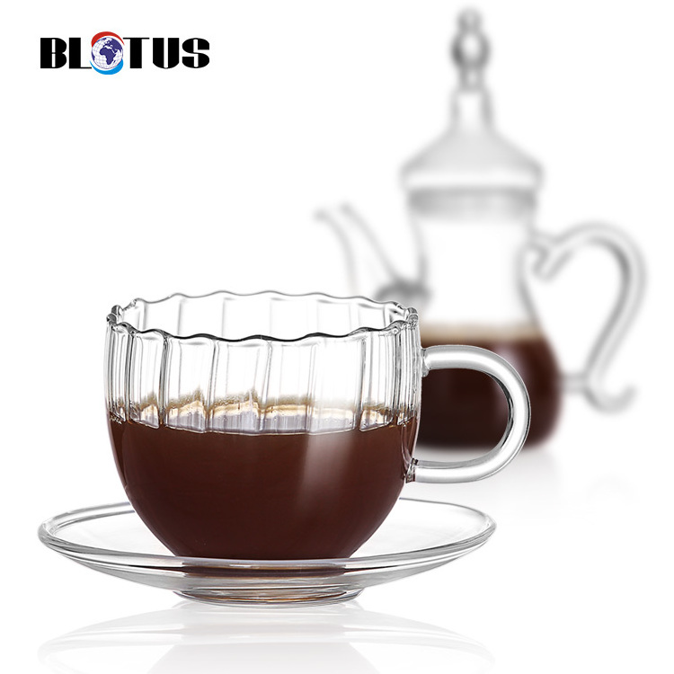 Handmade customized high borosilicate glass teapot morocco tea pot Kuwait teapots tea kettle with tea cup For Stovetop Safe