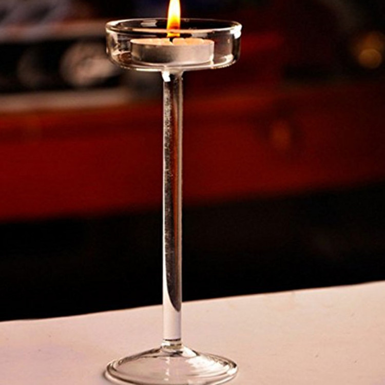 Transparent Candlestick Holder Crystal Glass Round Base Tall Pillar Light Goblet Candle Holder