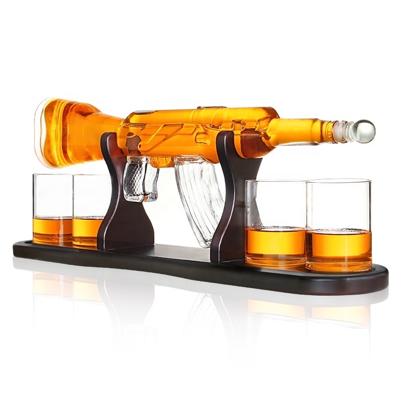 Crystal Glass AK47 Rifle Gun Whiskey  Wine Glass Decanter With 4 Whiskey Glasses Set For Liquor,Whiskey, Vodka,Brandy