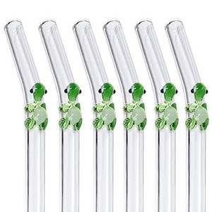 Reusable Straws Colorful Flower New Drinking Custom Party Favors Bar Accessories Glassware Borosilicate Straight Bent Glass Tube