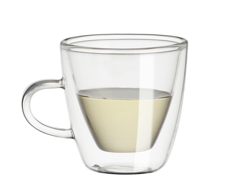 Double Wall Insulated Clear Glass Coffee Tea Mug with handle and Saucer,Espresso Mugs Latte Mug ,Glass Cappuccino Cups