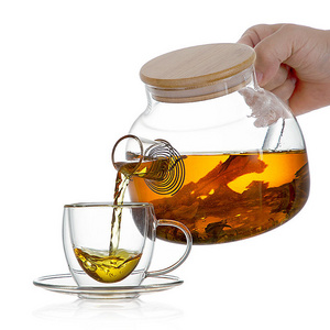 1000ml Borosilicate Clear Glass Teapot Stovetop Tea Kettle Maker with Bamboo Lid  Removable Filter Spout Teapot