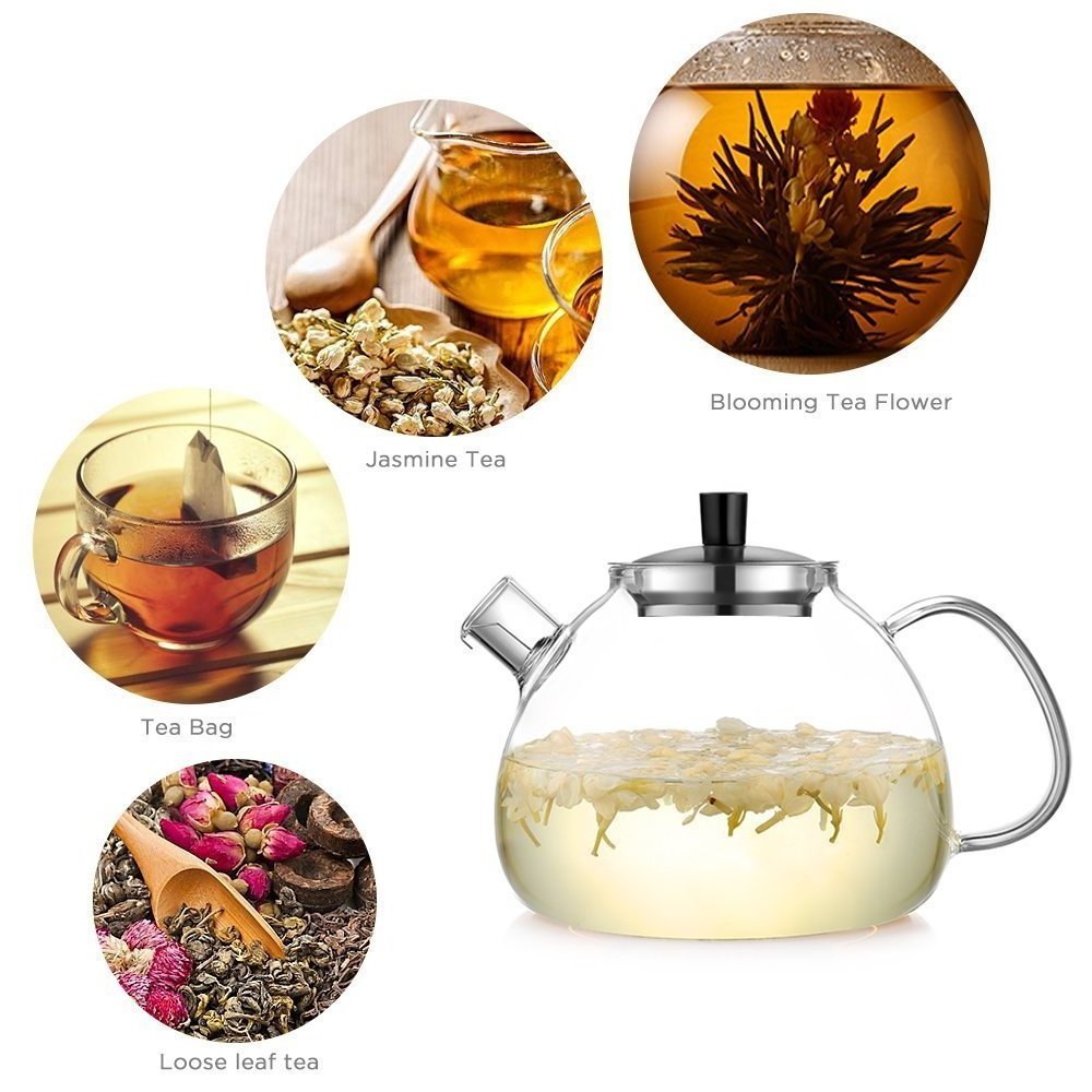 BLJOE07 50 Ounce Large Clear Tea Glass Teapot Loose Leaf Tea Pot with 304 Stainless Steel Infuser Glass Tea Maker Kettle