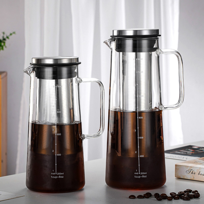 Fathers Day Hot Selling Airtight Glass Cold Brew Iced Coffee Fruit Tea Set Carafe Maker Pitcher Pot with Stainless Steel Filter