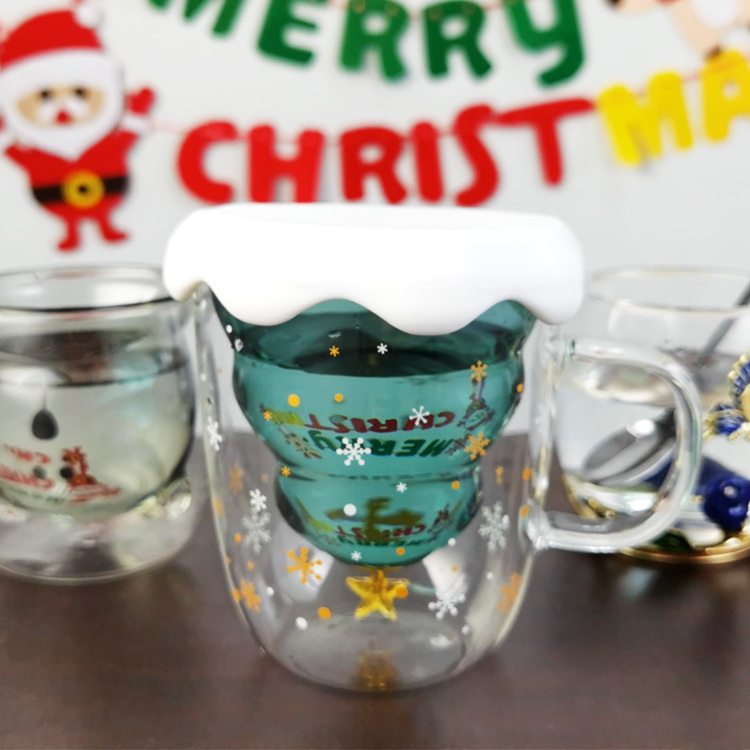 Online shop hot sales Espresso mugs borosilicate glasses christmas glass mug Double Wall Glass Cup Coffee christmas gift