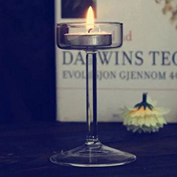 Transparent Candlestick Holder Crystal Glass Round Base Tall Pillar Light Goblet Candle Holder