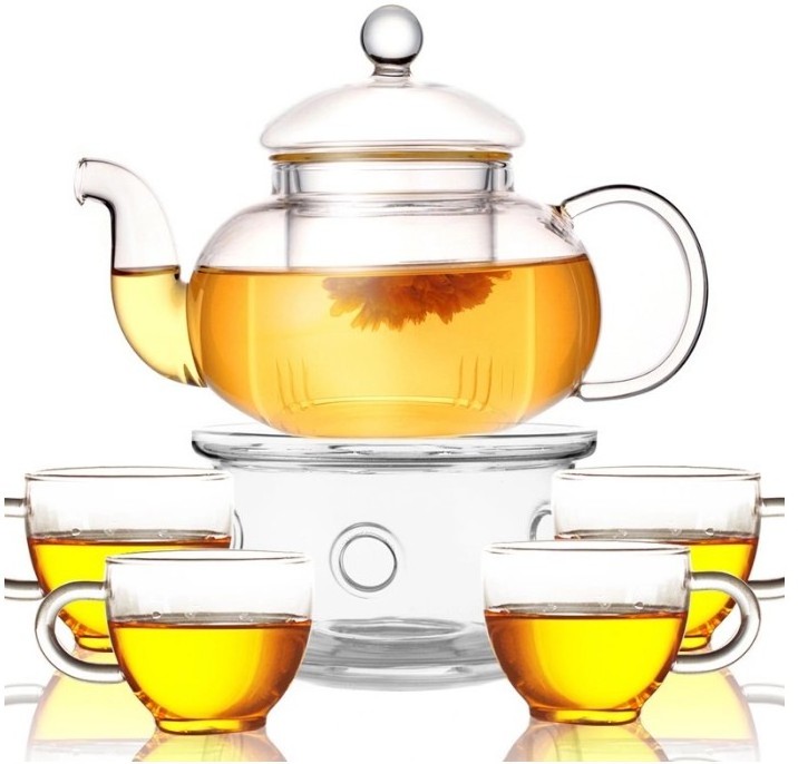 Wholesale Custom Transparent Borosilicate Glass Portable Tea Sets With Teapot With Tea Warmer Lead Free