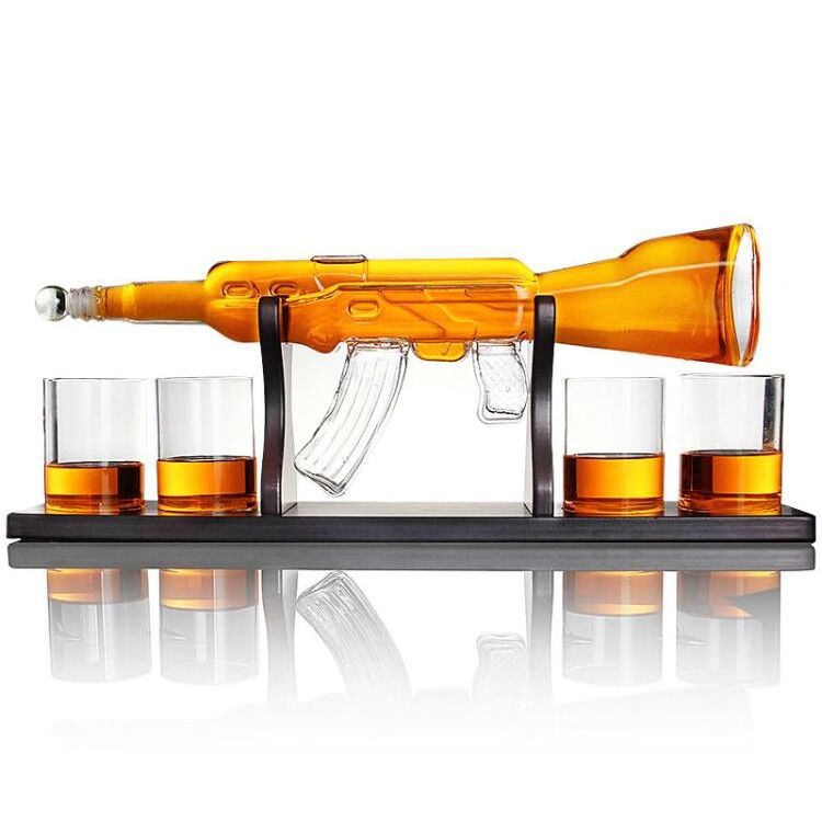 AK 47 Gun Shaped Bottle Glass Whiskey Decanter - Liquor Dispenser for Bourbon, Vodka, Tequila, Whiskey