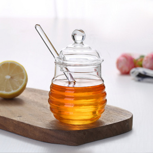 Factory Unique Empty Decorative Eco Friendly 280ml Hand Made Blown Unique Wholesale Wide Mouth Dispenser Glass Pot Honey Jar