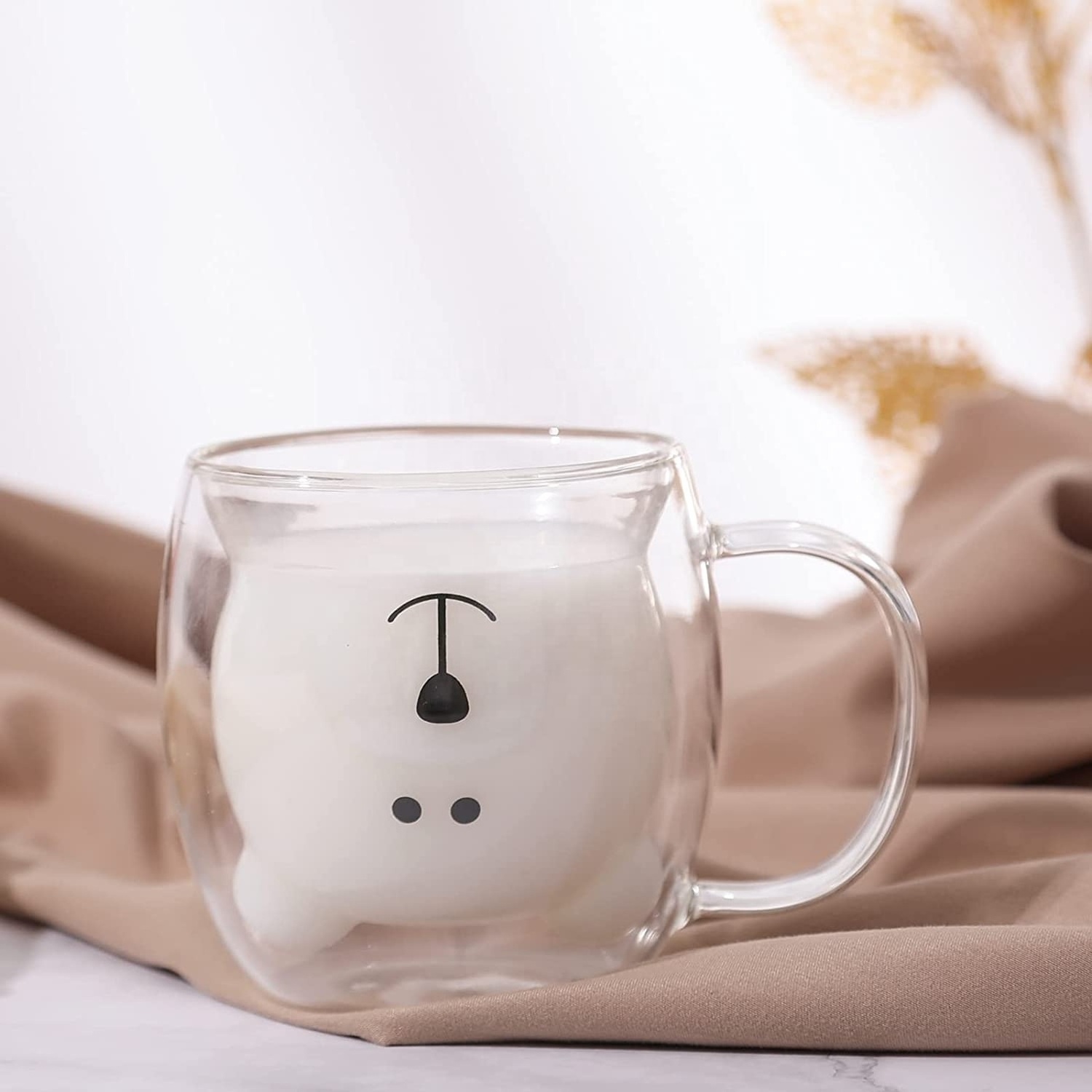 Top Selling Double Wall Insulated Glass Animal Coffee Mug Cute Milk Tea Mugs Couple Espresso Cups Bear Cup with Handle