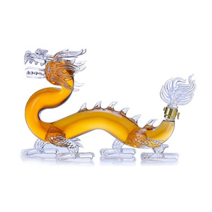 Hot Sale Hand Made Glass Unique Dragon Animal Shaped decanter Wine Tequila Whiskey Bottle with whiskey drinking glasses cup set