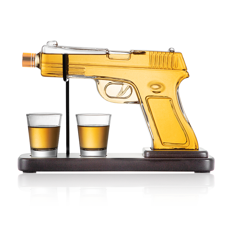 Liquor Glass Pistol Gun Whisky Whiskey Glasses Set Decanter Decanters Bottle Dispenser with 2 Shot Glasses Military Present