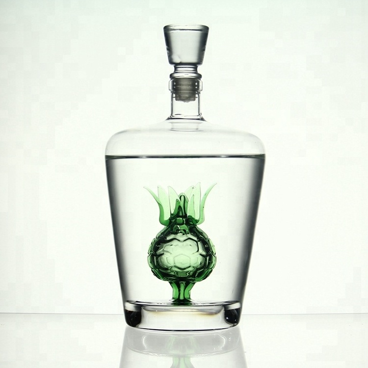 AIHPO07 Fancy Gift Custom Hand Made 750ml 1L Empty Unique Pineapple Shaped Glass Liquor Bottles