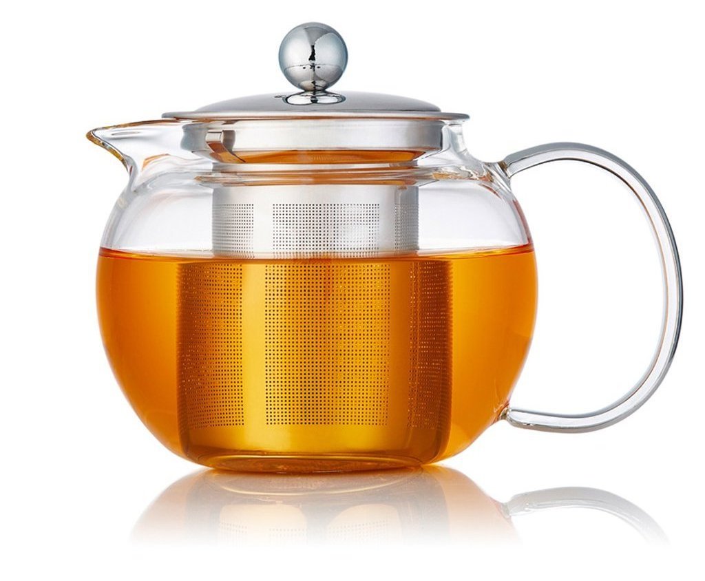 AIHPO06 Fancy Wholesale Large Factory Custom Clear 32oz 1L Tea Set Hand blown Glass Teapot with Stainless Steel Infuser Strainer