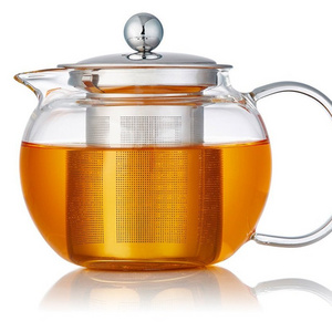 AIHPO06 Fancy Wholesale Large Factory Custom Clear 32oz 1L Tea Set Hand blown Glass Teapot with Stainless Steel Infuser Strainer