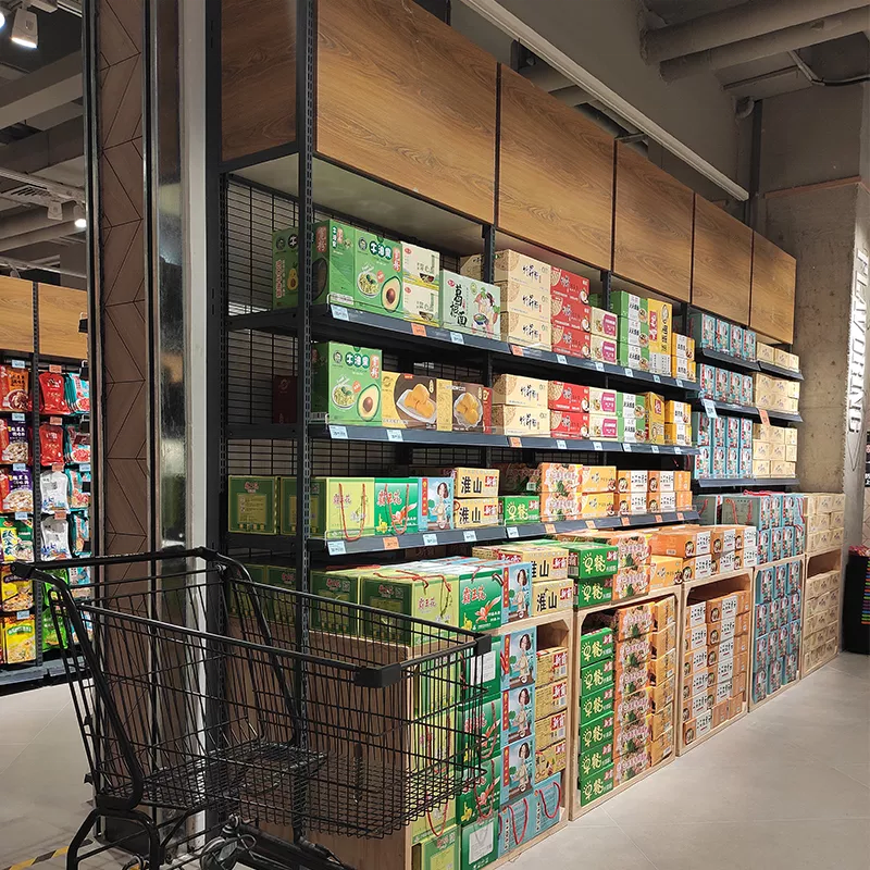 Supermarket and Hypermarket Heavy Duty Gondola Wire Mesh back Shelving for Daily Necessities