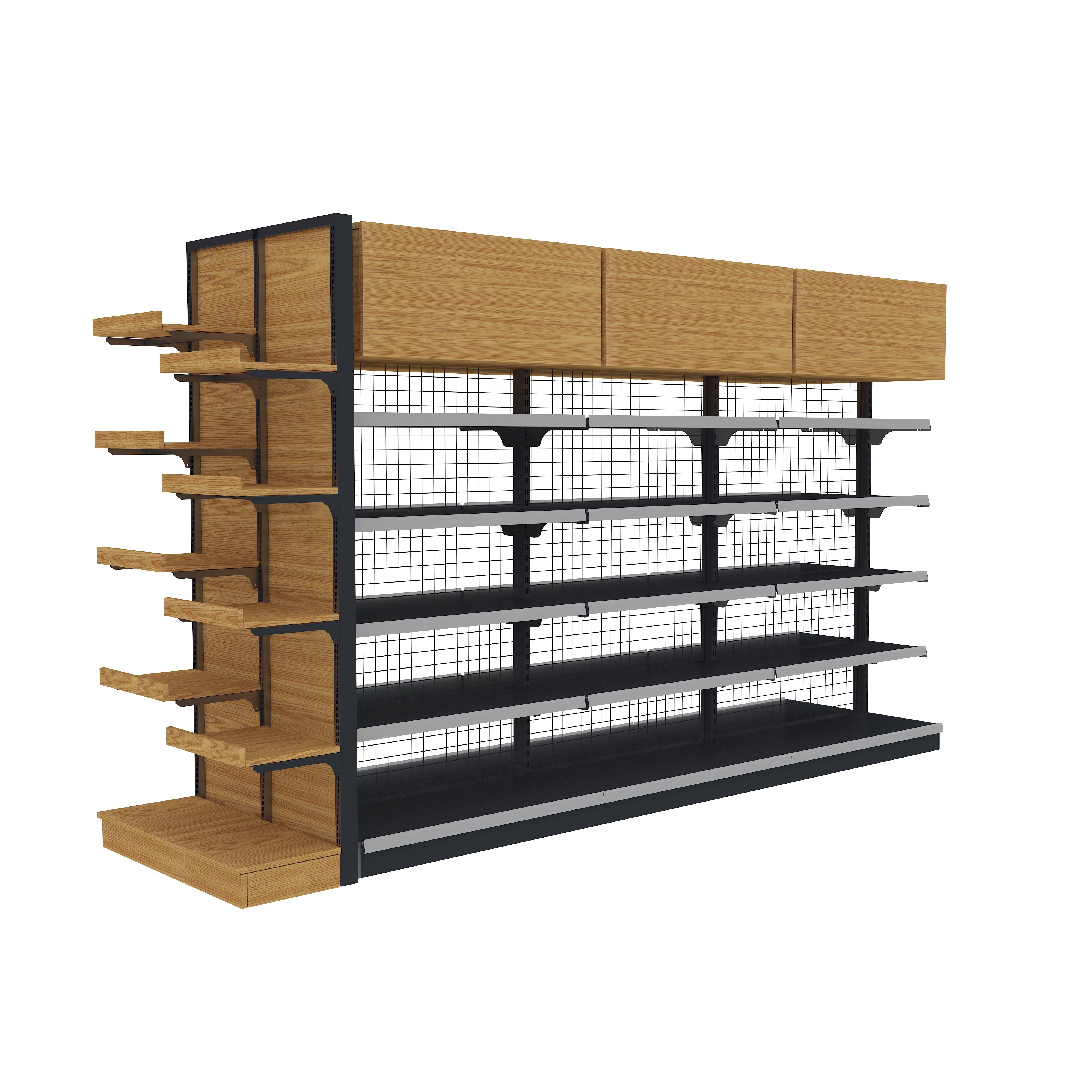 Supermarket and Hypermarket Heavy Duty Gondola Wire Mesh back Shelving for Daily Necessities