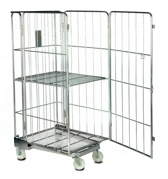 Warehouse plate roll cage trolley