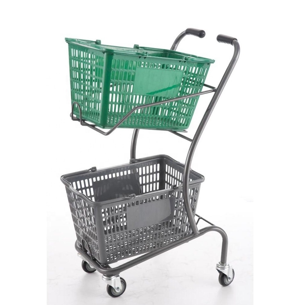 2 tier supermarket shopping trolley shopping push cart convenience store shopping cart for sale