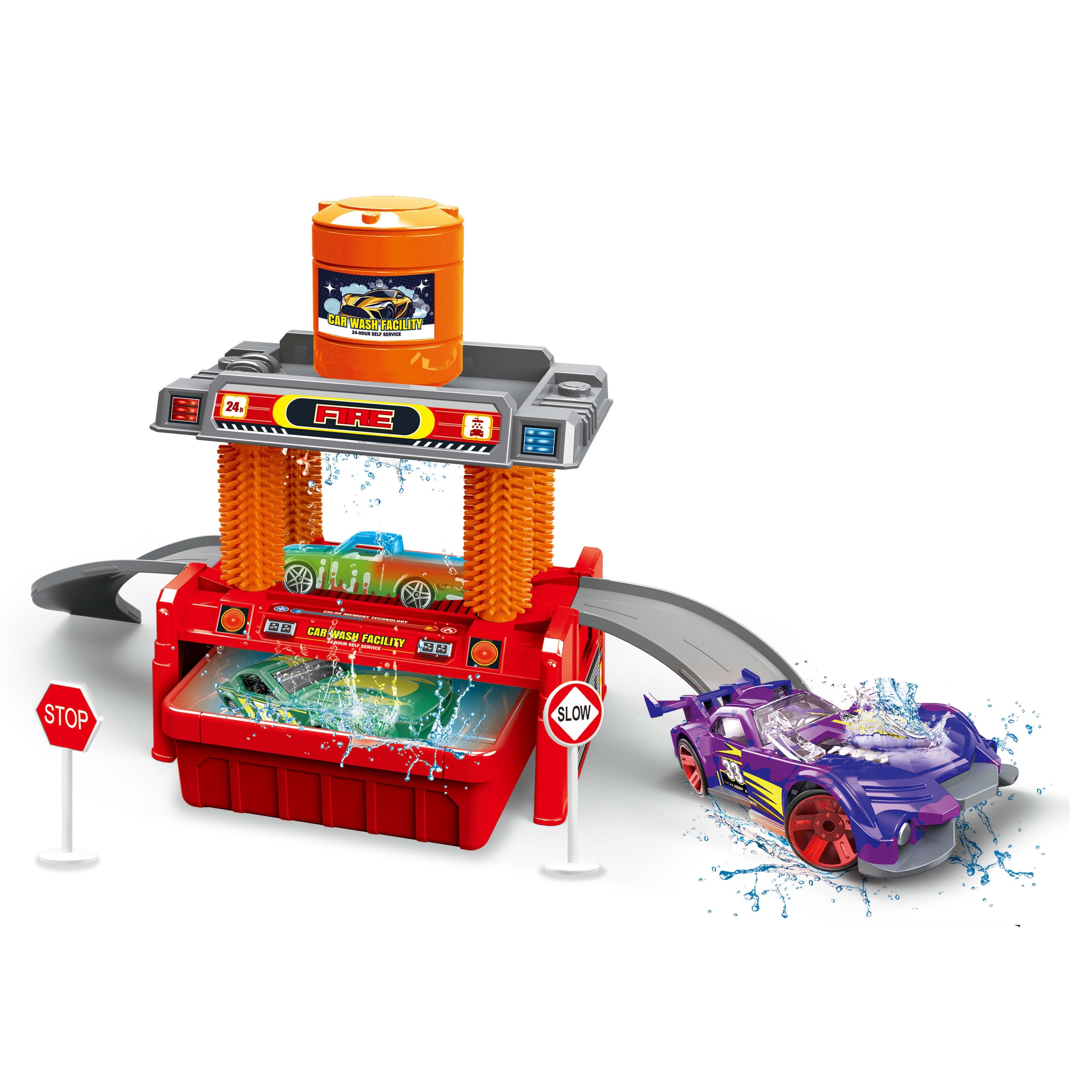 2024 Kids hot sale diy assembly change color alloy car wash parking toys simulation city sanitation car washing station toy