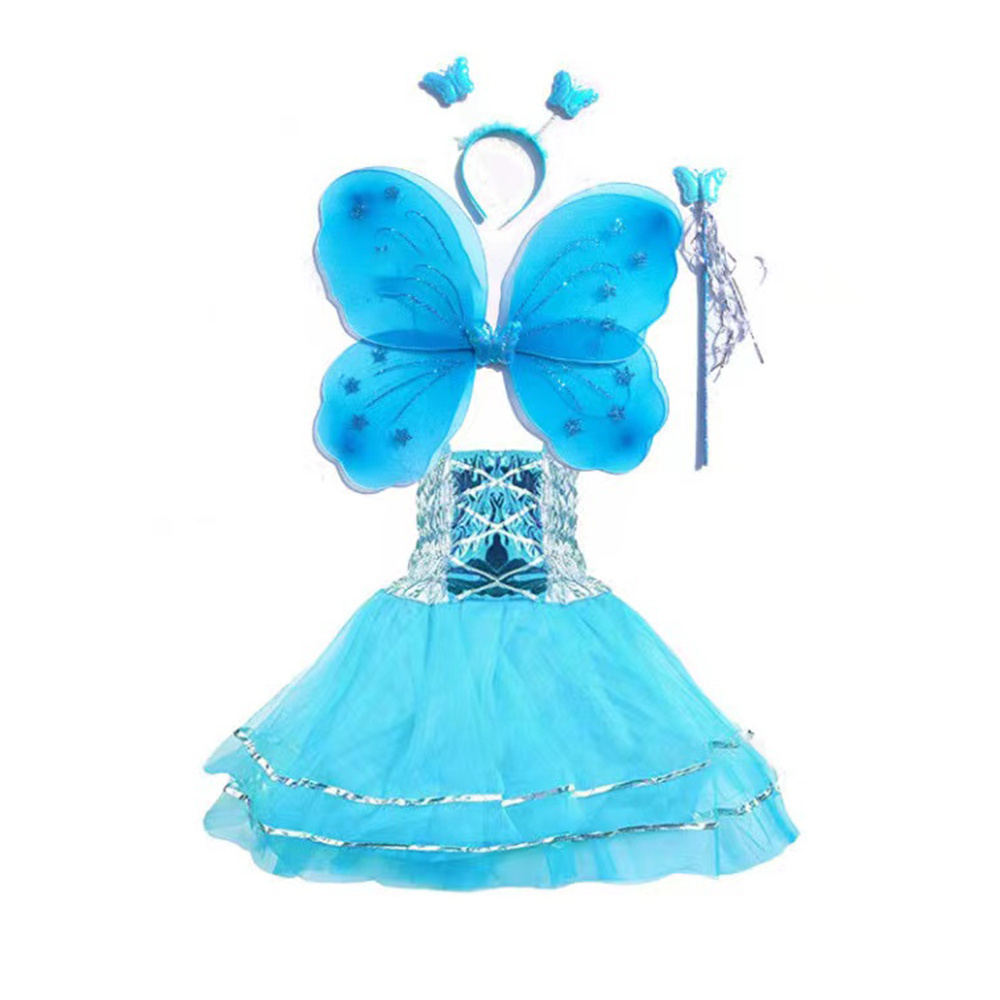 Children's Halloween Flower Fairy Butterfly Wings Dress Four Pieces