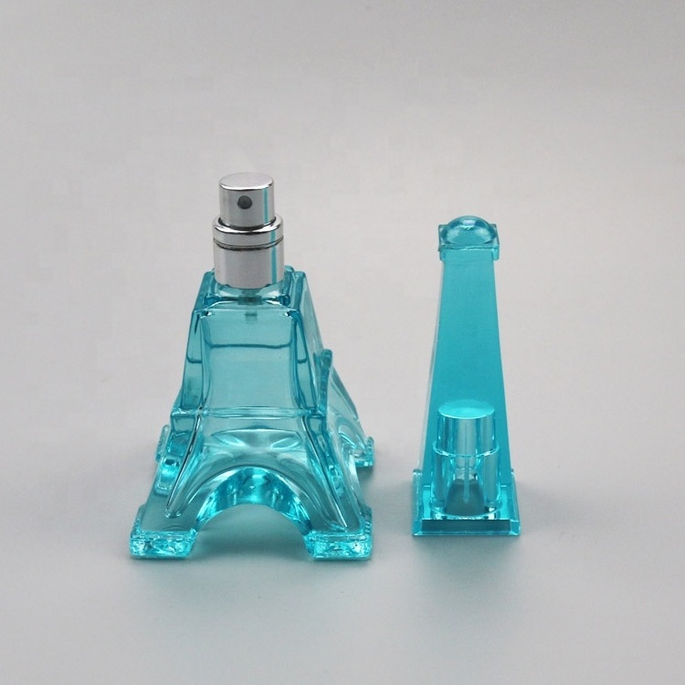 Pyramid shaped screw neck green glass perfume bottle 35ml