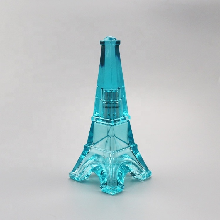 Pyramid shaped screw neck green glass perfume bottle 35ml