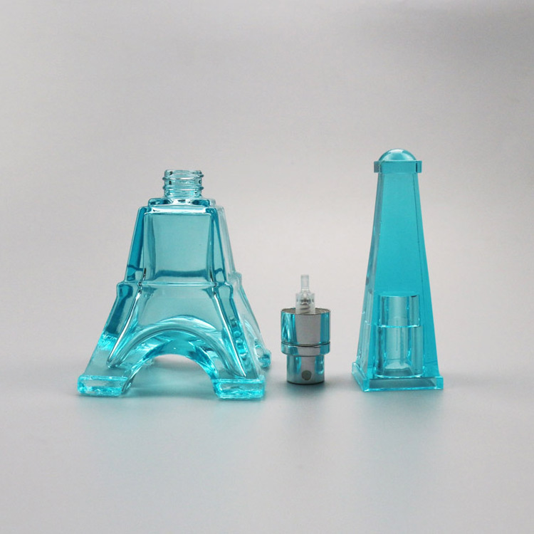 Pyramid shaped screw neck green glass perfume bottle 35ml