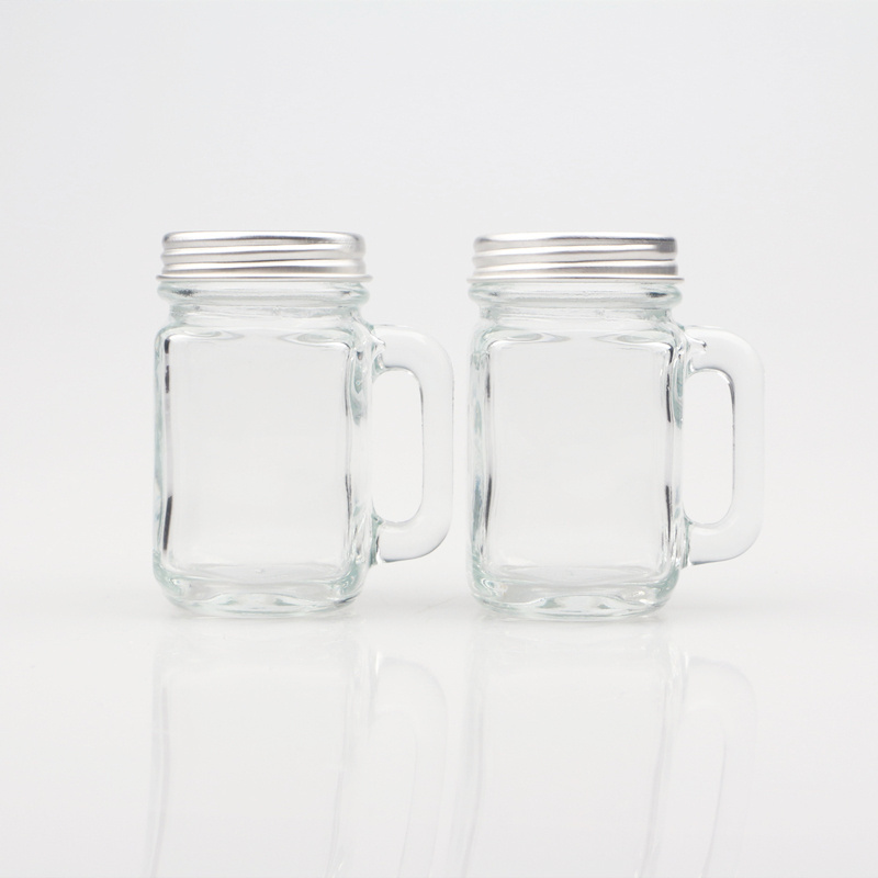 Mini cute 50ml glass handle jar with mason lid for chocolate beans candy