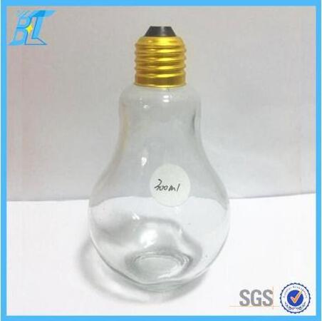 lamp bulb unite shape juice beverage bottle bottom light with plastic stopper and straw lid