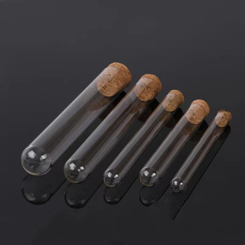 Transparent Glass Test Tube With Cork Stoppers for School Laboratory Supplies round bottom