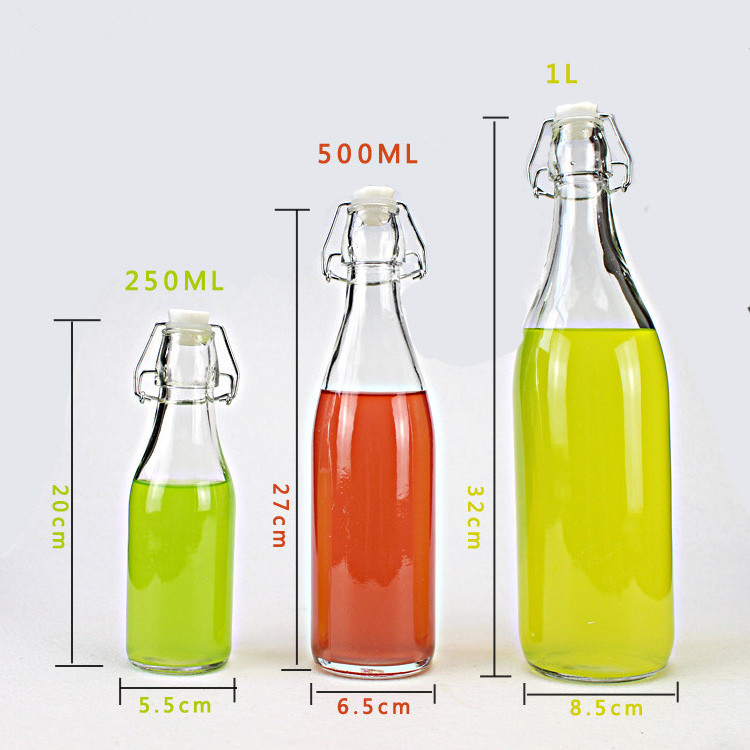 500ml 1000ml Classic Unique Easy Flip Lid glass bottles 16 oz 33 oz Glass Bottle with Easy Swing Snap Cap