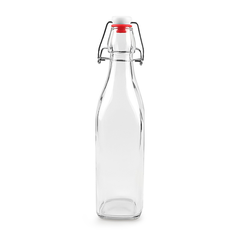 Flip top glass bottle square 250ml 500ml 1 Liter swing top bottle for beverage water vinegar