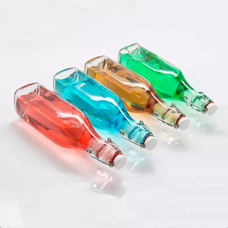 Flip top glass bottle square 250ml 500ml 1 Liter swing top bottle for beverage water vinegar