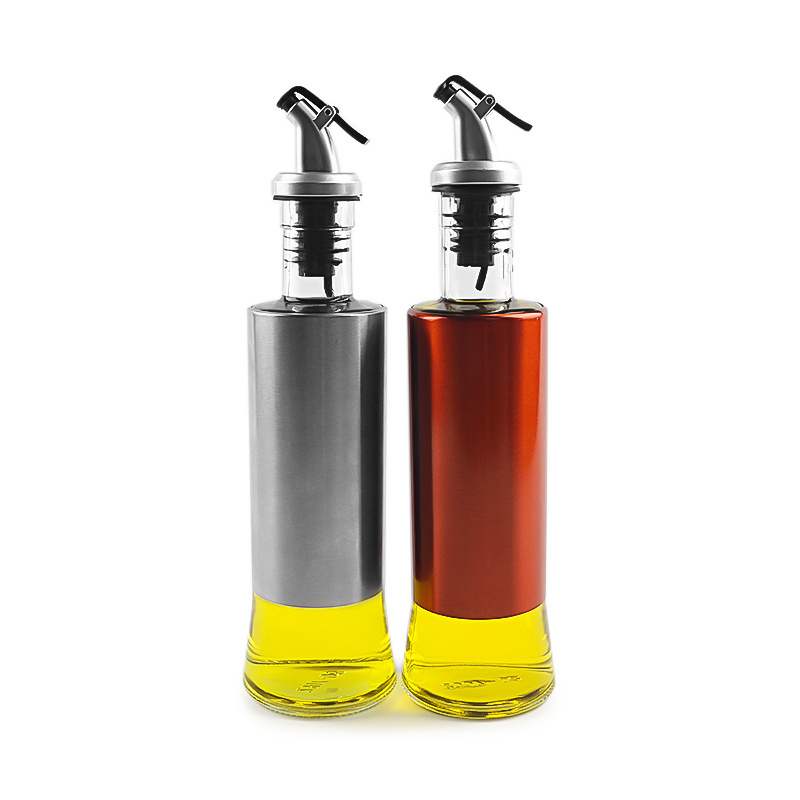 Wholesale Stainless Steel Glass Olive Oil Dispenser 300ml Vinegar Soy Sauce bottle for Kitchen