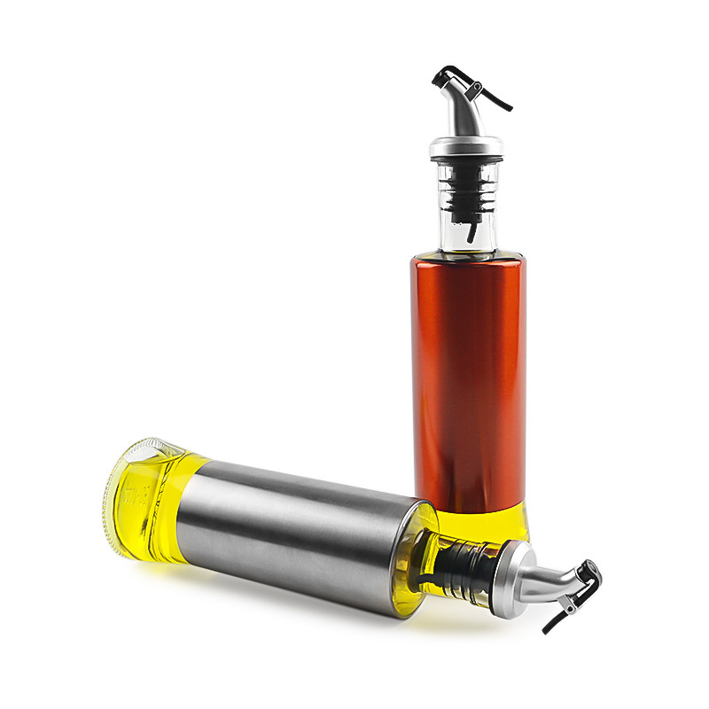 Wholesale Stainless Steel Glass Olive Oil Dispenser 300ml Vinegar Soy Sauce bottle for Kitchen