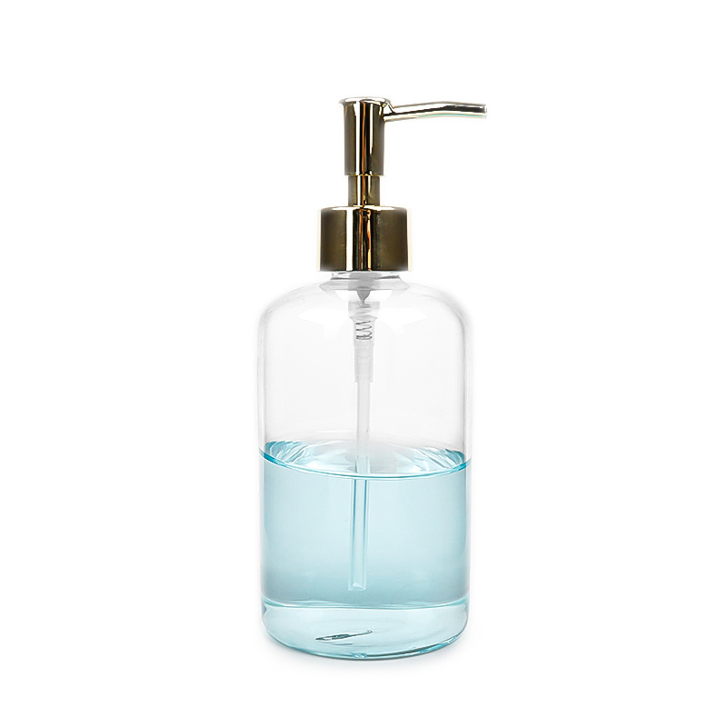 550ml clear round soap dispensers glass shower gel shampoo bottle with stainless steel lotion pump