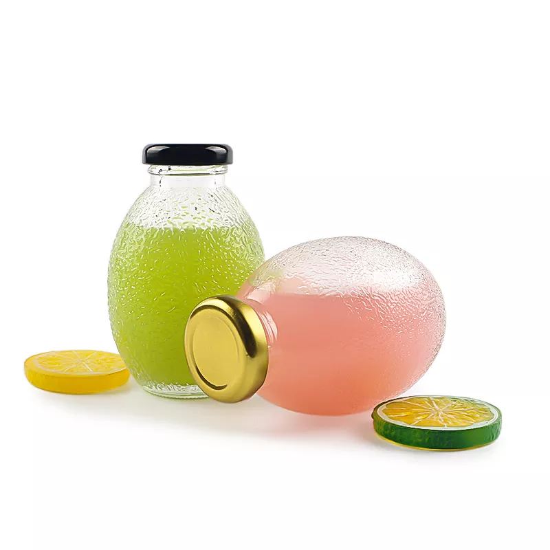 8oz 250ml Grenades Shaped Fruit Juice Packaging Unique Glass Drinking Bottle with metal lid