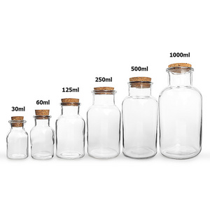 Clear Transparent  glass candle bottles with cork 30ml 60ml 125ml 250ml 500ml 1000ml