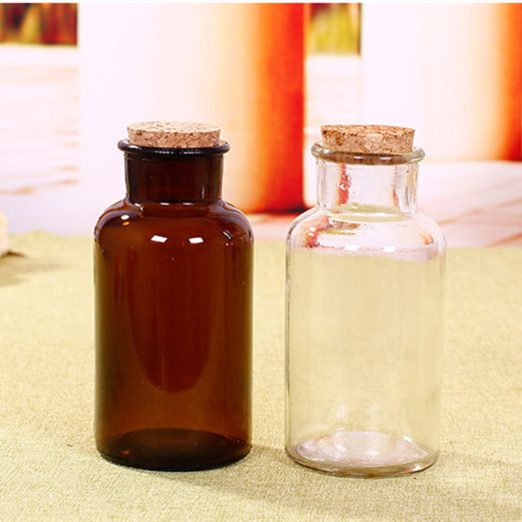 30ml-1L amber or clear wide mouth glass apothecary jar with wooden cork