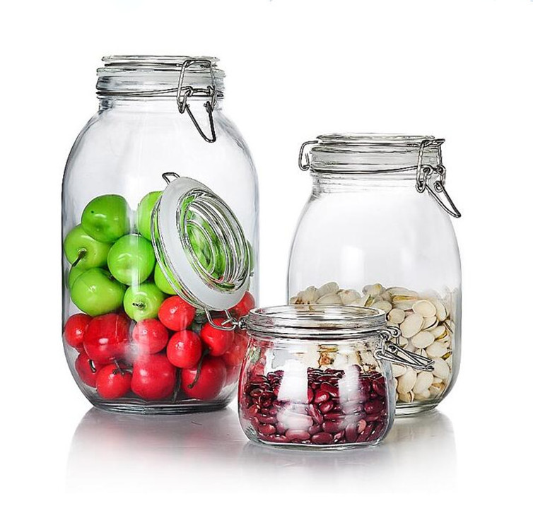 500ml 750ml 1000ml swing top glass jar clip lid jars for cookie snacks rice food storage