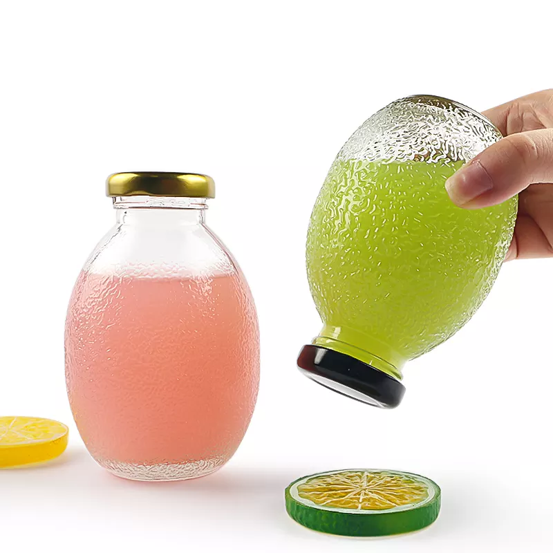 8oz 250ml Grenades Shaped Fruit Juice Packaging Unique Glass Drinking Bottle with metal lid