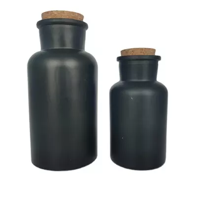 wide mouth lab reagent bottle 30ml-1L black glass apothecary bottle with cork stopper