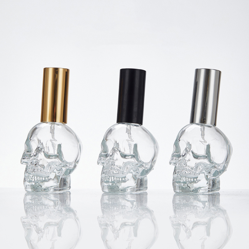 Refillable 50ml Mini Clear Skull Shaped Empty Glass Perfume Spray Bottle With Cap