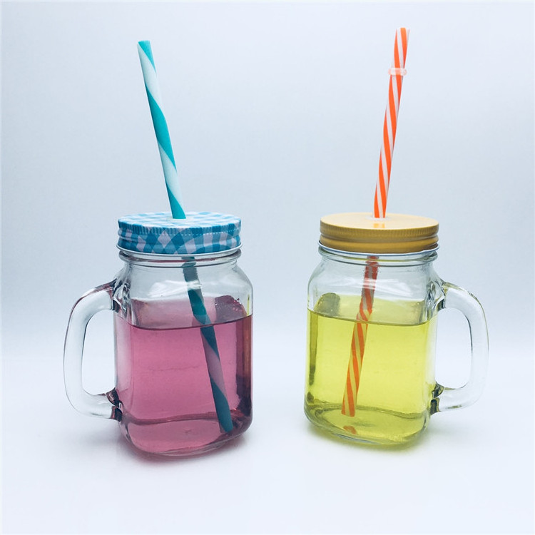 16oz 500ml glass mason jar mug with handle drinking cup disposable crafts with lids and straws